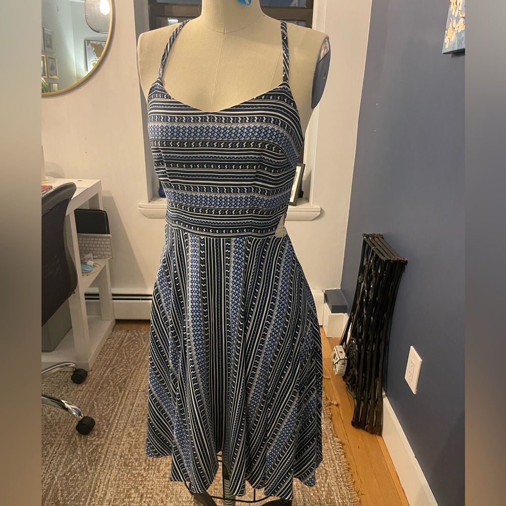 Blue & White Dress w/ Cut Out on Each Side